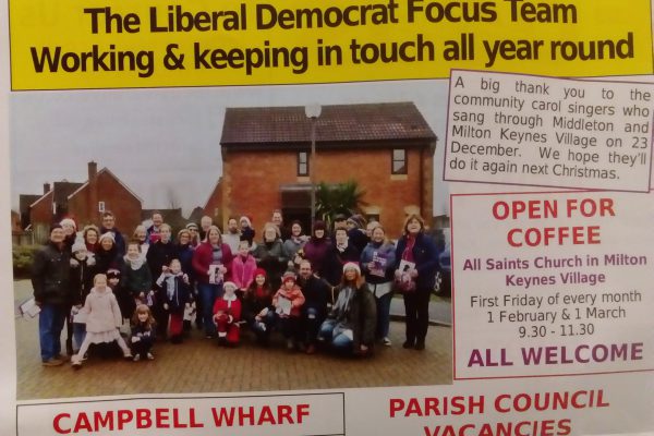 Go 4th Community Carol Singers in Liberal Democrat Focus Flyer www.go4th.org.uk